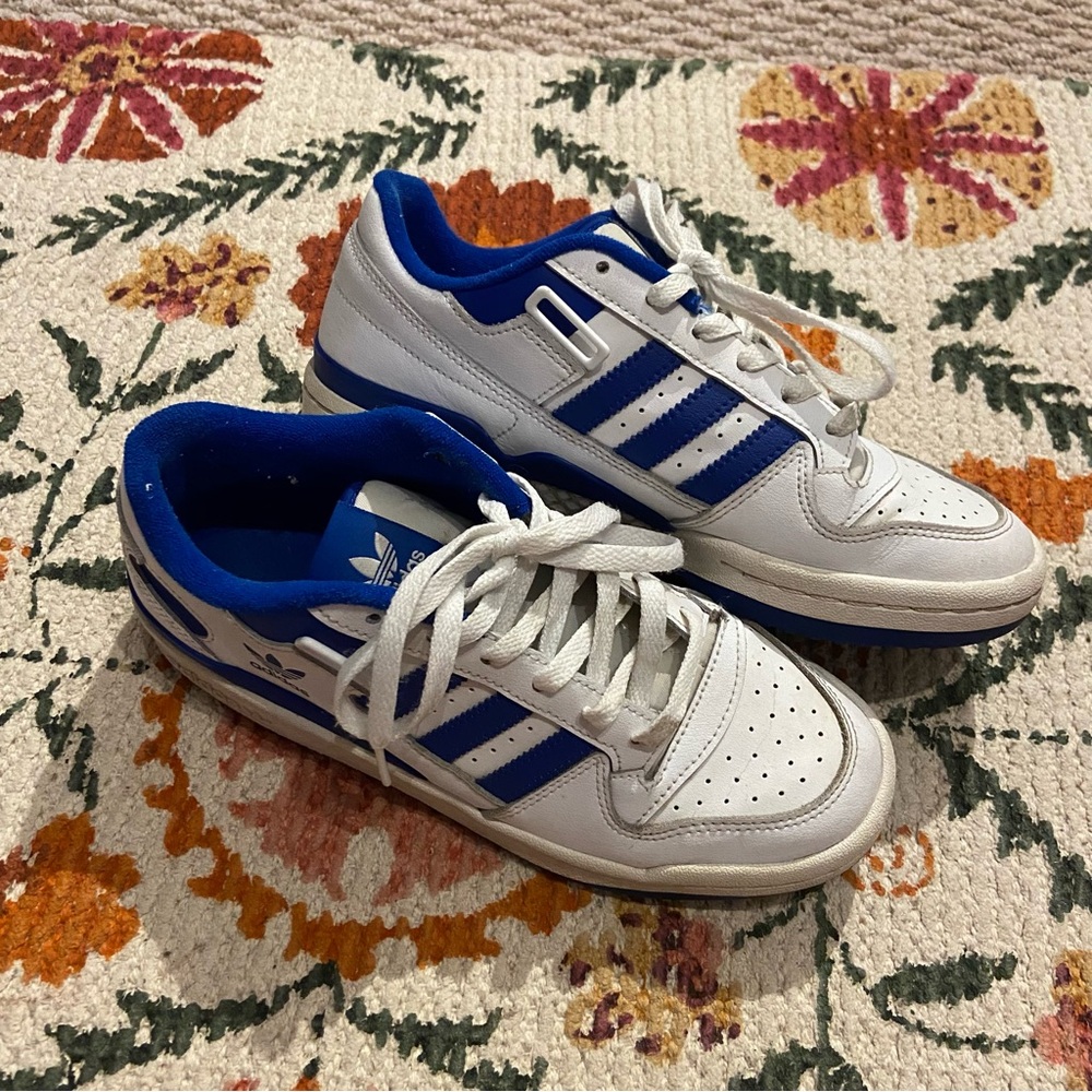 Blue and white adidas sneakers